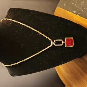 square red pendant necklace 8 in gold chain